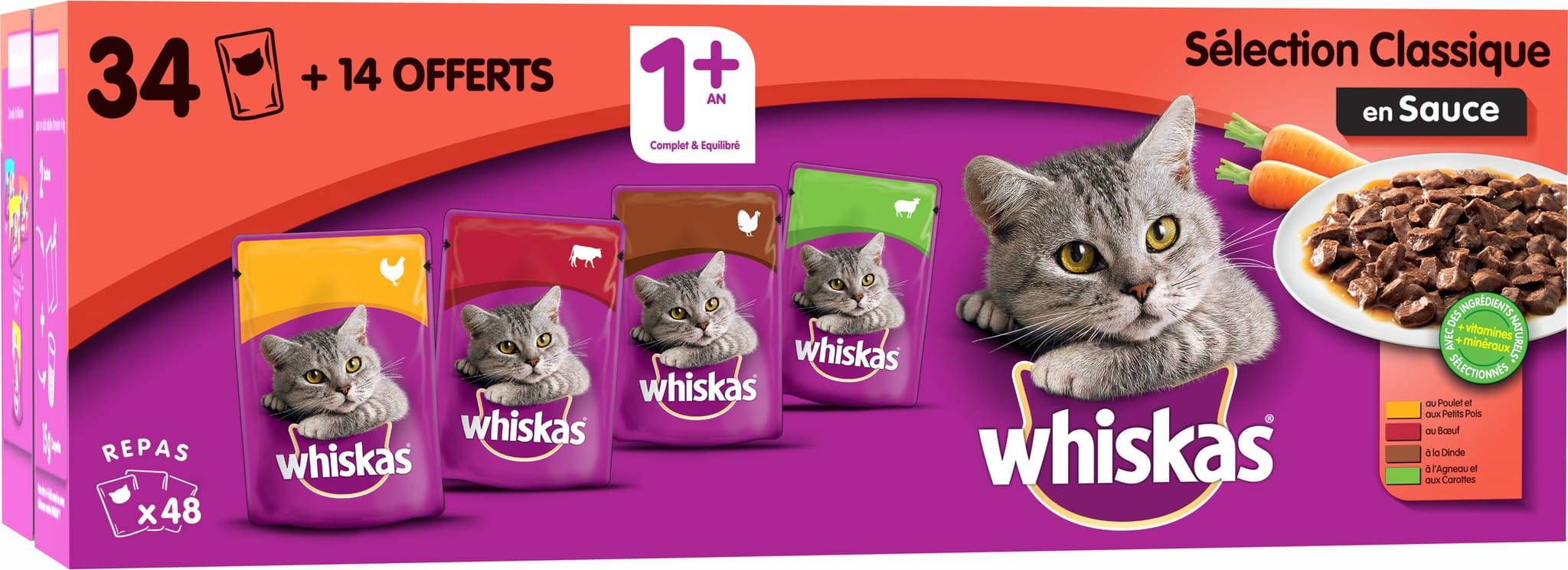 Whiskas - Whiskas - Sachets fraîcheur en sauce Classique 48 sachets/100 g