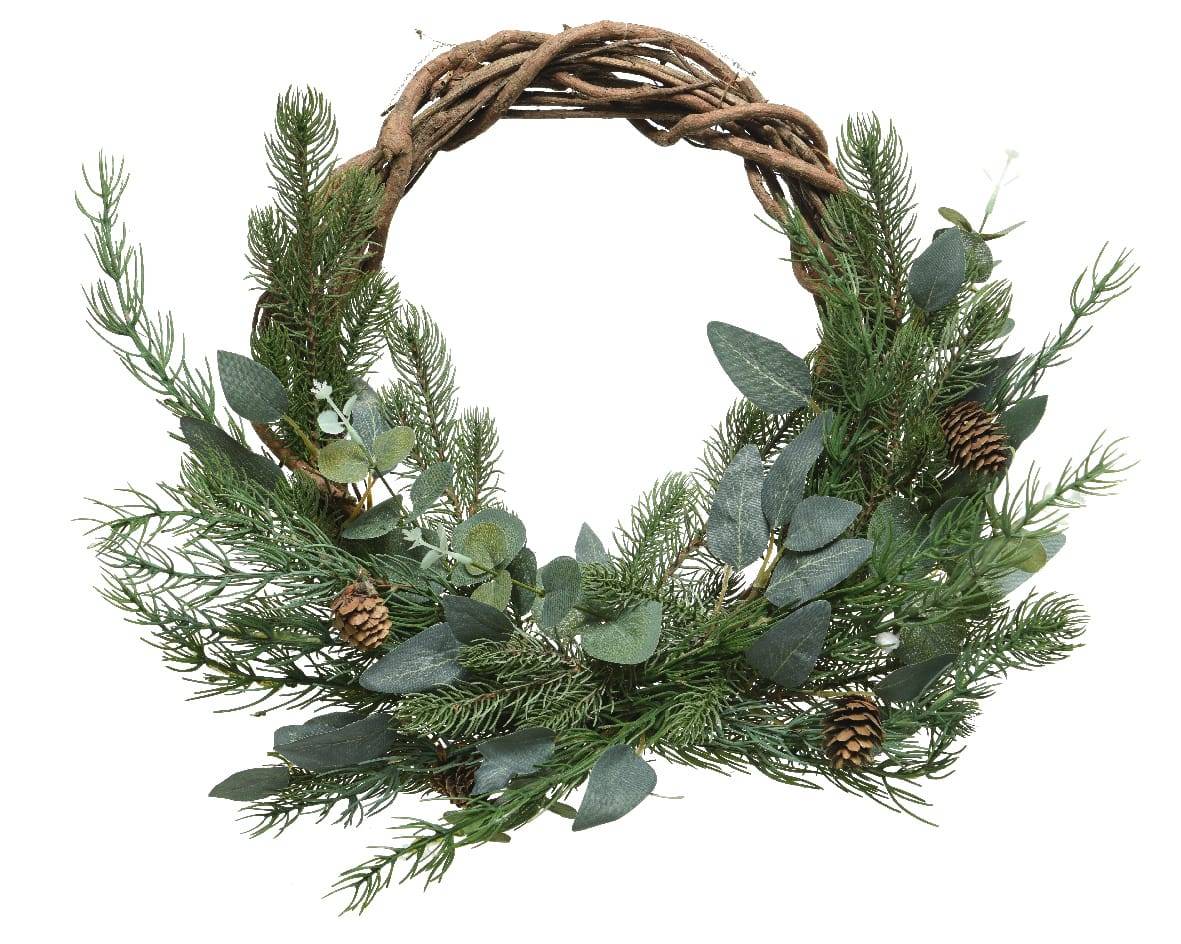 Everlands - Couronne décorative avec Feuilles et Pommes de pin - Vert Ø.40 cm - Image 1