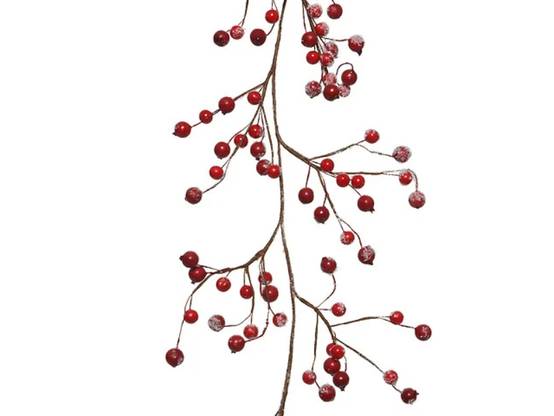 Decoris - Guirlande de Baies rouges avec neige et paillettes L.130 cm - Image 1