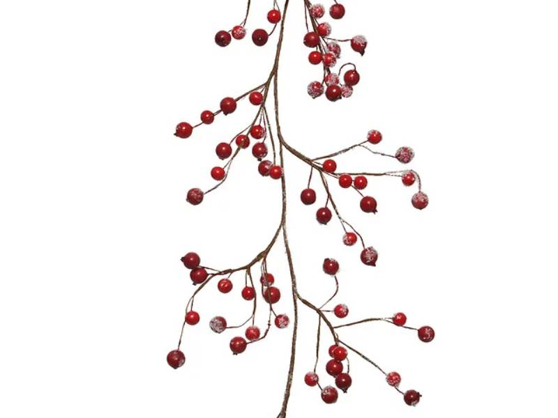 Decoris - Guirlande de Baies rouges avec neige et paillettes L.130 cm