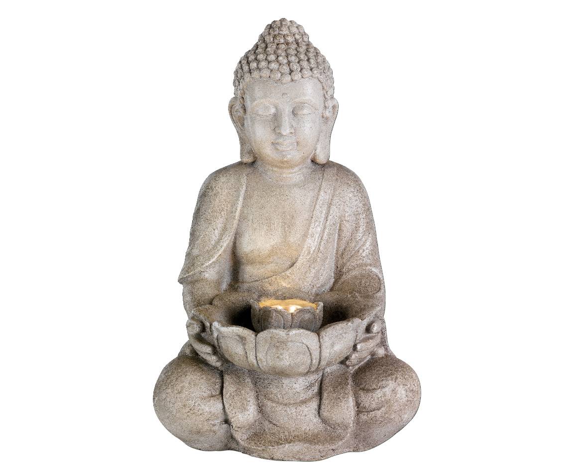 Fontaine Extérieure Statue Haute Bouddha Assis Avec LED - JARDIDECO - Image 1