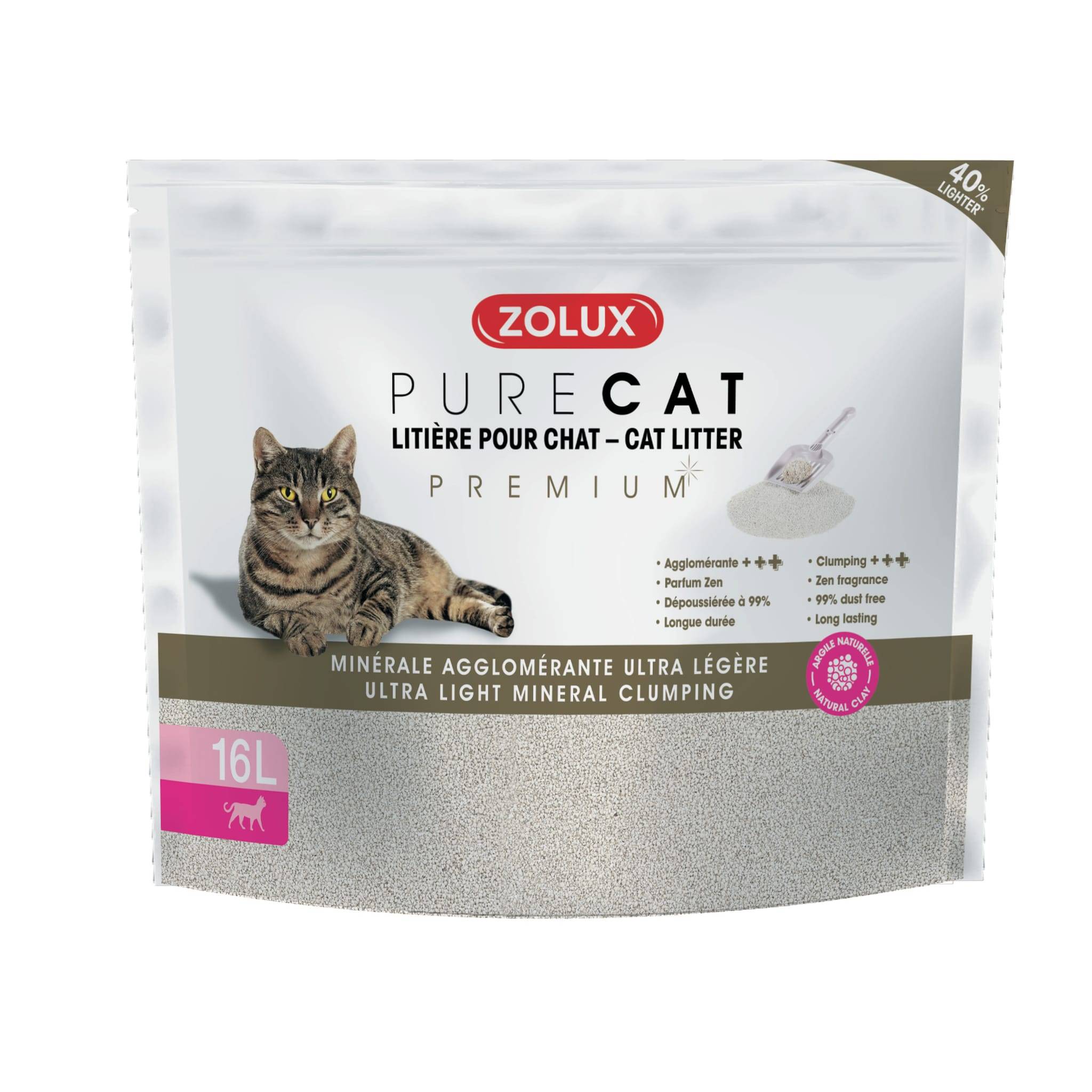 Zolux - Litière pour chat agglomérante premium argile naturelle Purecat - Zolux