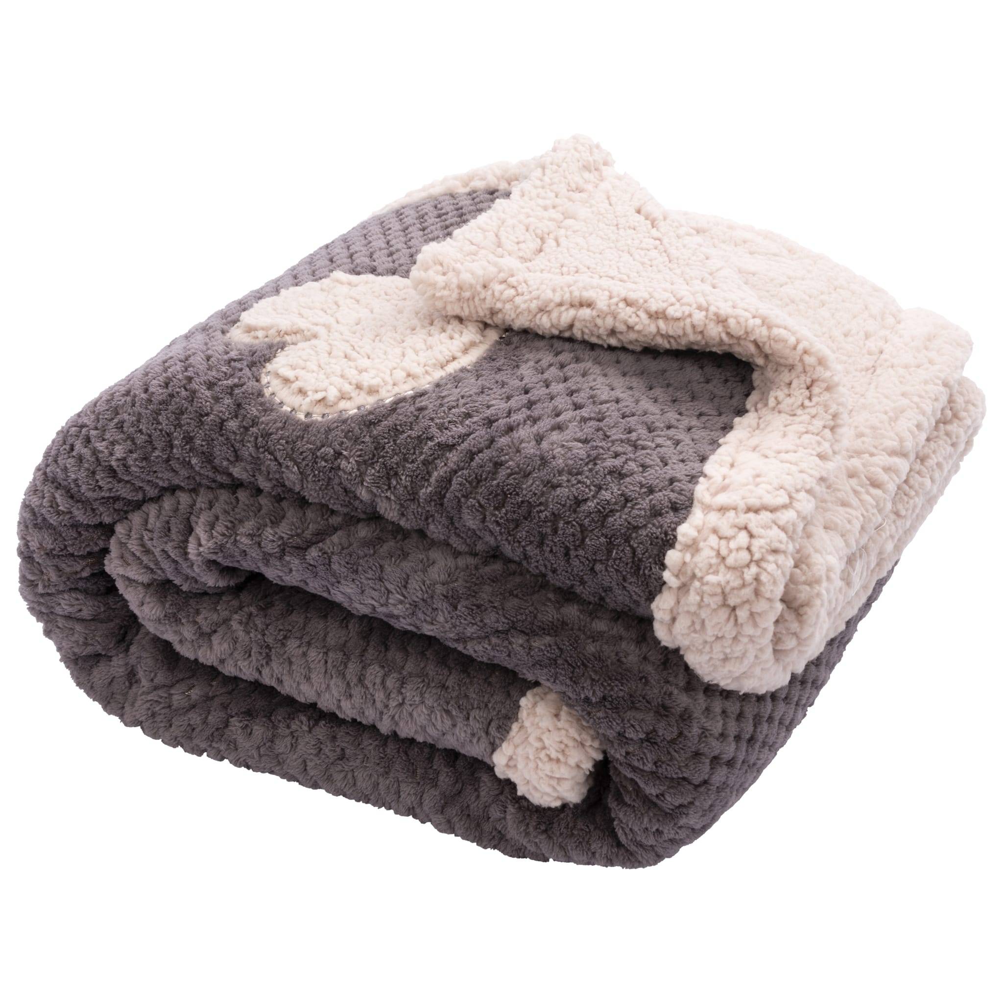Plaid Pauline De Lovely Casa, Gris, Motif Cœur, 160x130 Cm, 100% Polyester, Neuf