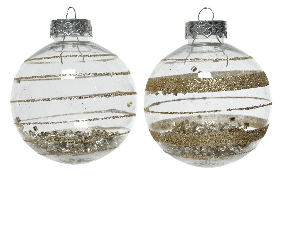 Kaemingk - Boule de Noël transparente avec paillettes et rayures Or - Ø.8 cm