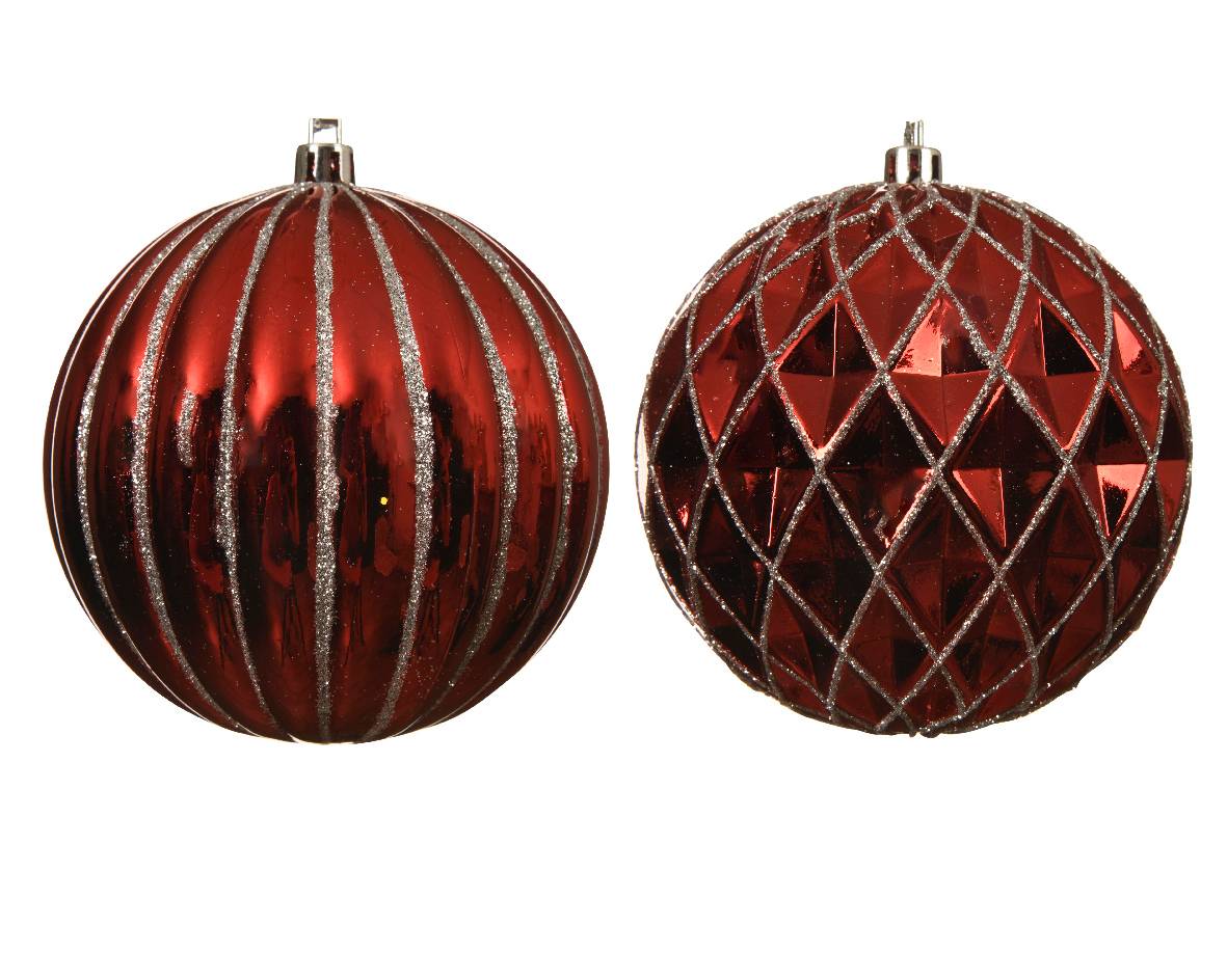 Decoris - Decoris - Boule de Noël Rouge pailletée incassable Ø.10 cm