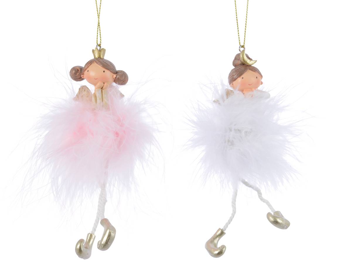 Decoris - Decoris - Suspension Ange Blanc/Rose L.2 x l.4 x H.14 cm