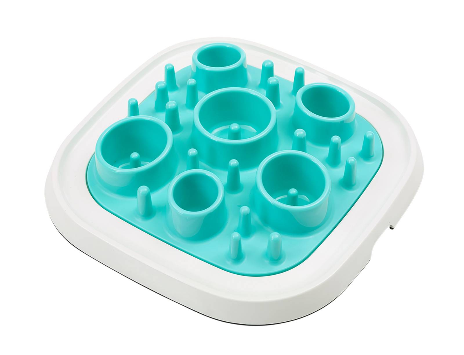 Gamelle anti glouton carrée blanc turquoise 32 cm - SAVIC