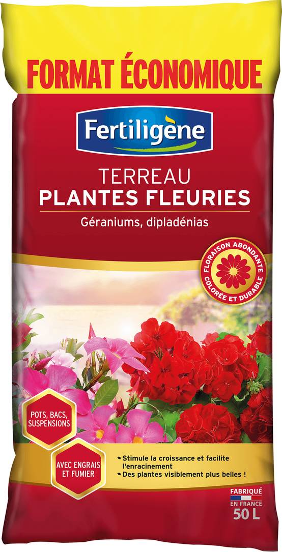 Fertiligène - Terreau plantes fleuries et géraniums 50L format économique