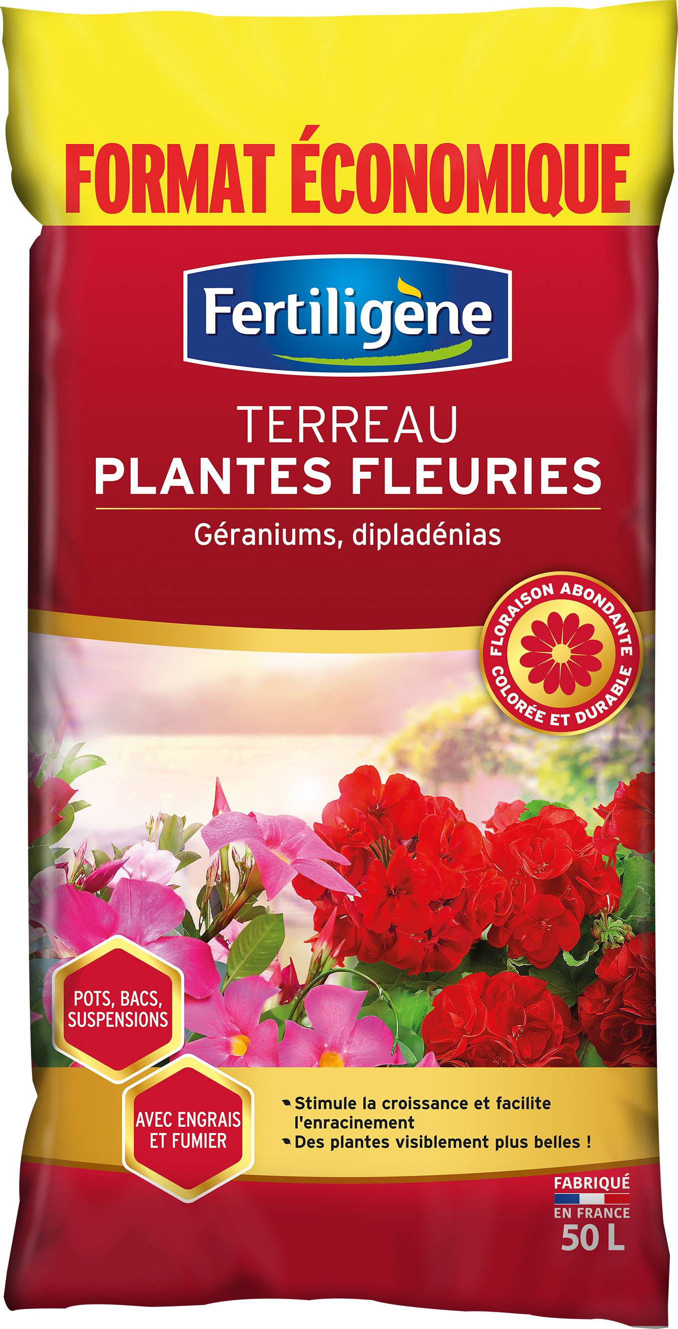 Fertiligène - Terreau plantes fleuries et géraniums 50L format économique