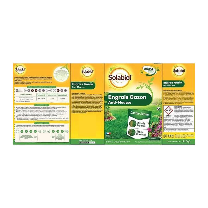 No Name - Engrais gazon anti-mousse action double 3,2 kg vert - Solabiol - Image 3