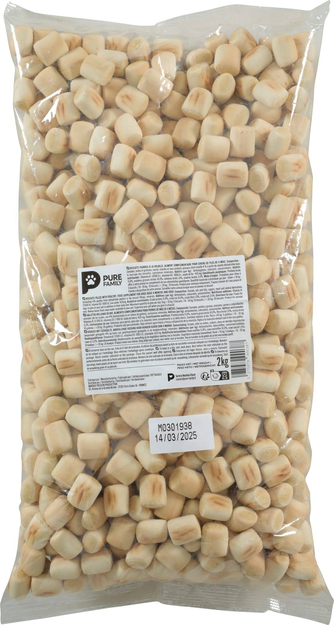 Pure Family - Biscuits fourrés pour chien à la volaille 2kg - Pure Family