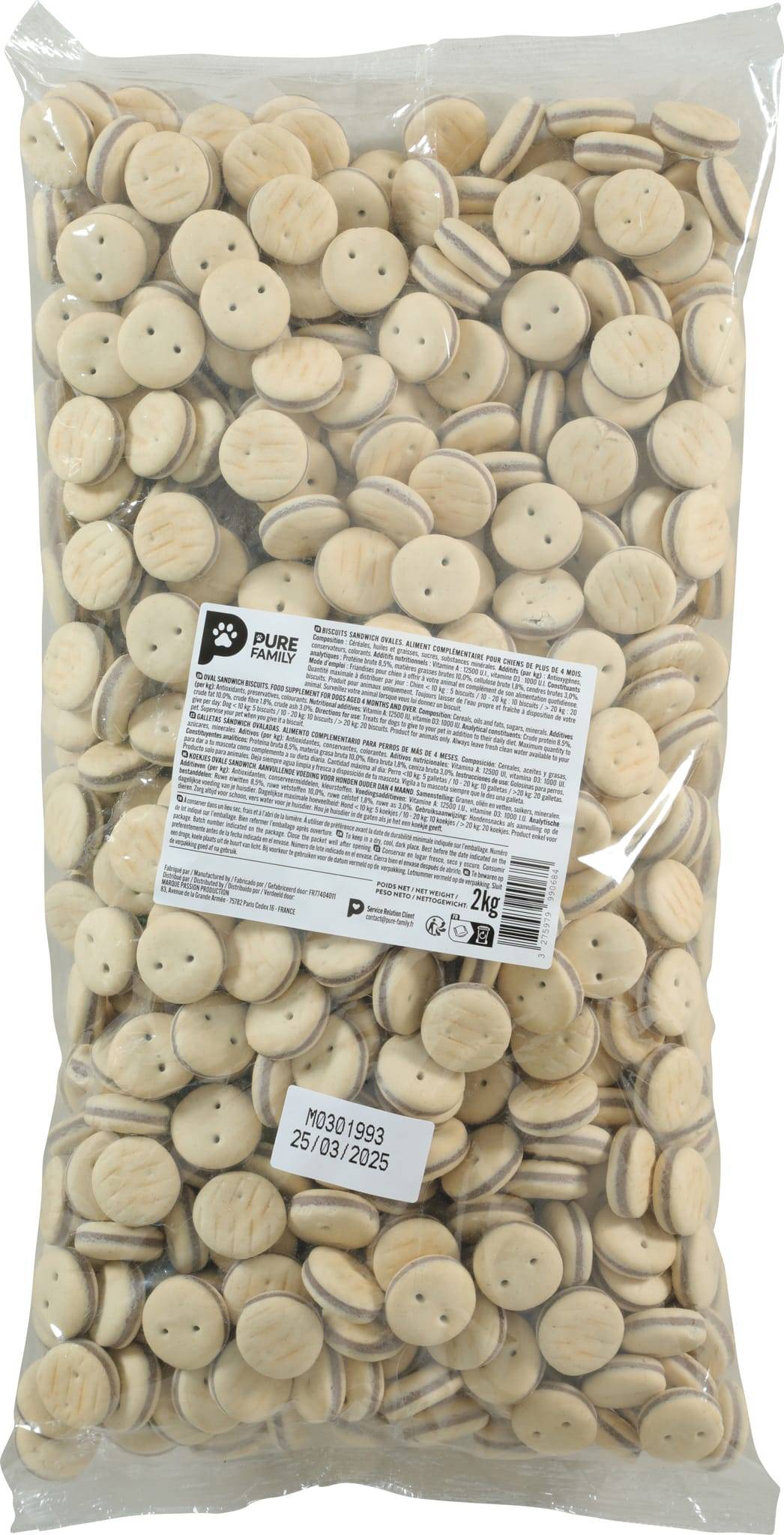 Pure Family - Biscuits fourrés ovales pour chien 2kg - Pure Family