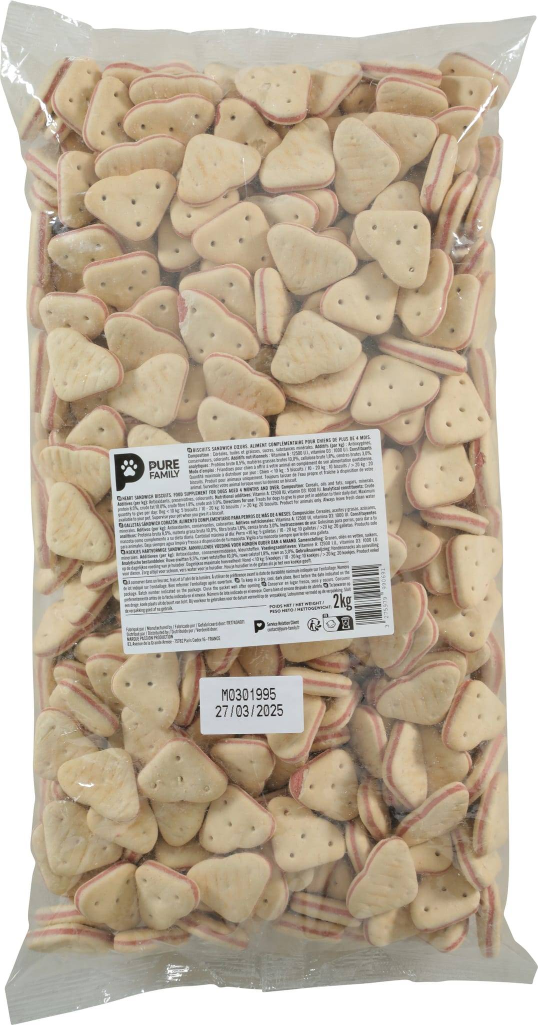 Pure Family - Biscuits fourrés coeur pour chien 2kg - Pure Family