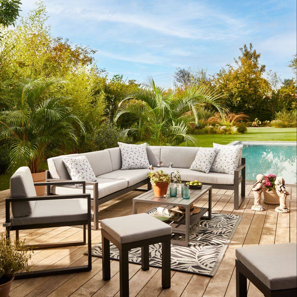 Ecloz - Salon de jardin aluminium anthracite et gris 8 personnes Miami ECLOZ
