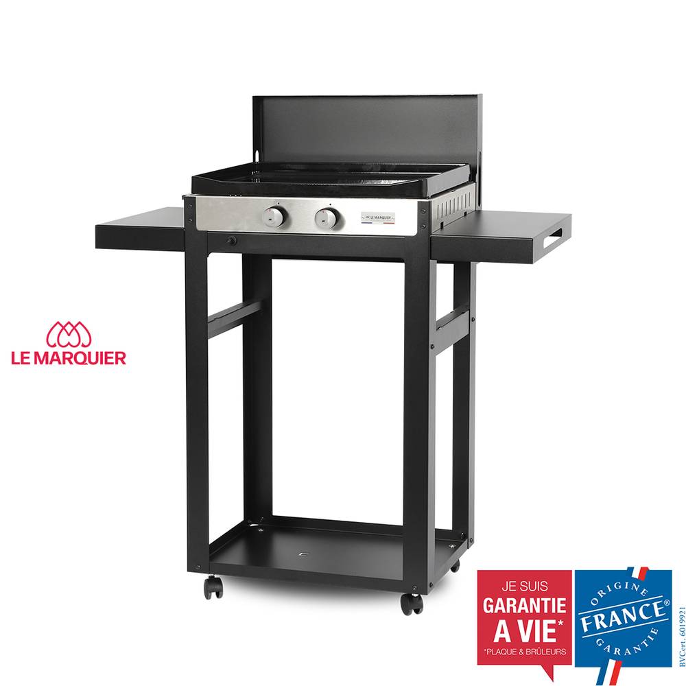 Le Marquier - Plancha gaz 2 feux sur chariot inox noir Française 250 Duo Le Marquier