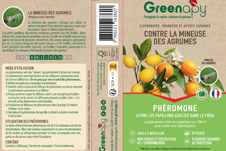 Greenapy - Phéromone Mineuse des agrumes Phyllocnistis citrella boîte de 2 capsules - Greenapy - Image 1