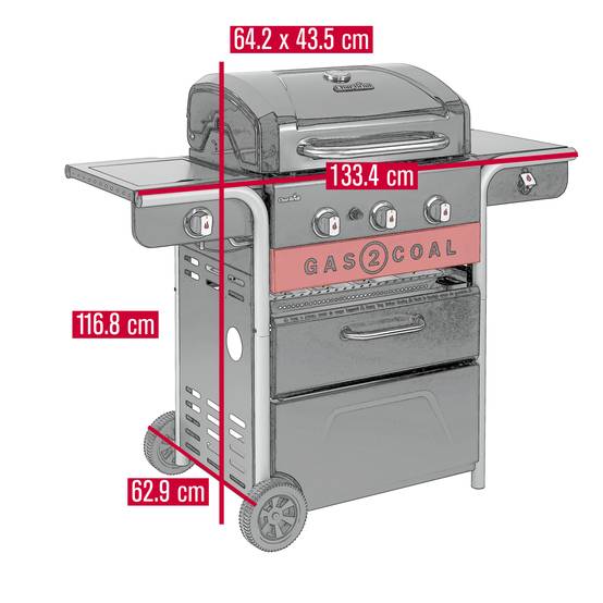 Char-broil - Barbecue Hybride Gaz & Charbon 3 Brûleurs Inox Noir 134 x 62,9 x 116,8 cm - CHAR-BROIL - Image 12