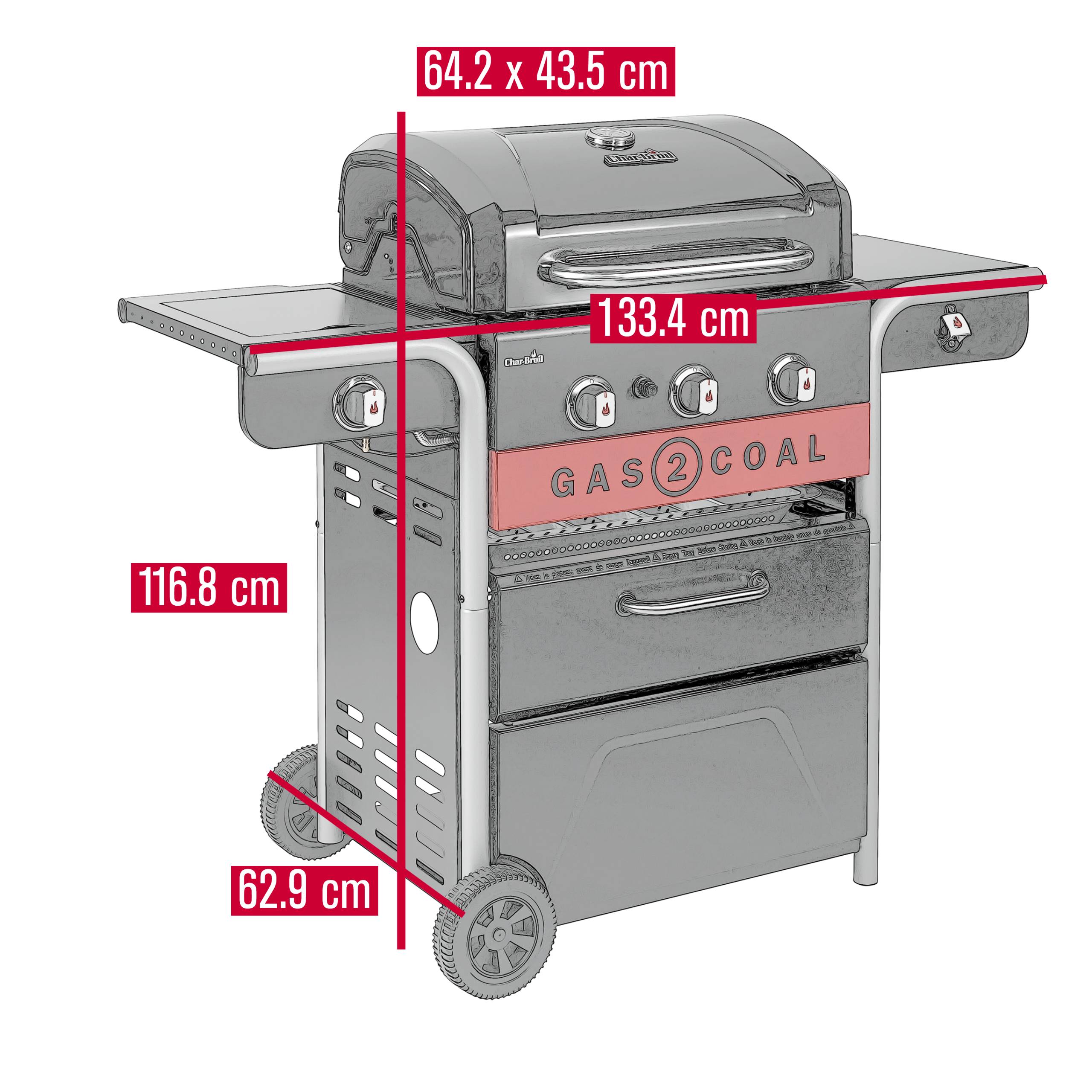 Char-broil - Barbecue Hybride Gaz & Charbon 3 Brûleurs Inox Noir 134 x 62,9 x 116,8 cm - CHAR-BROIL - Image 12