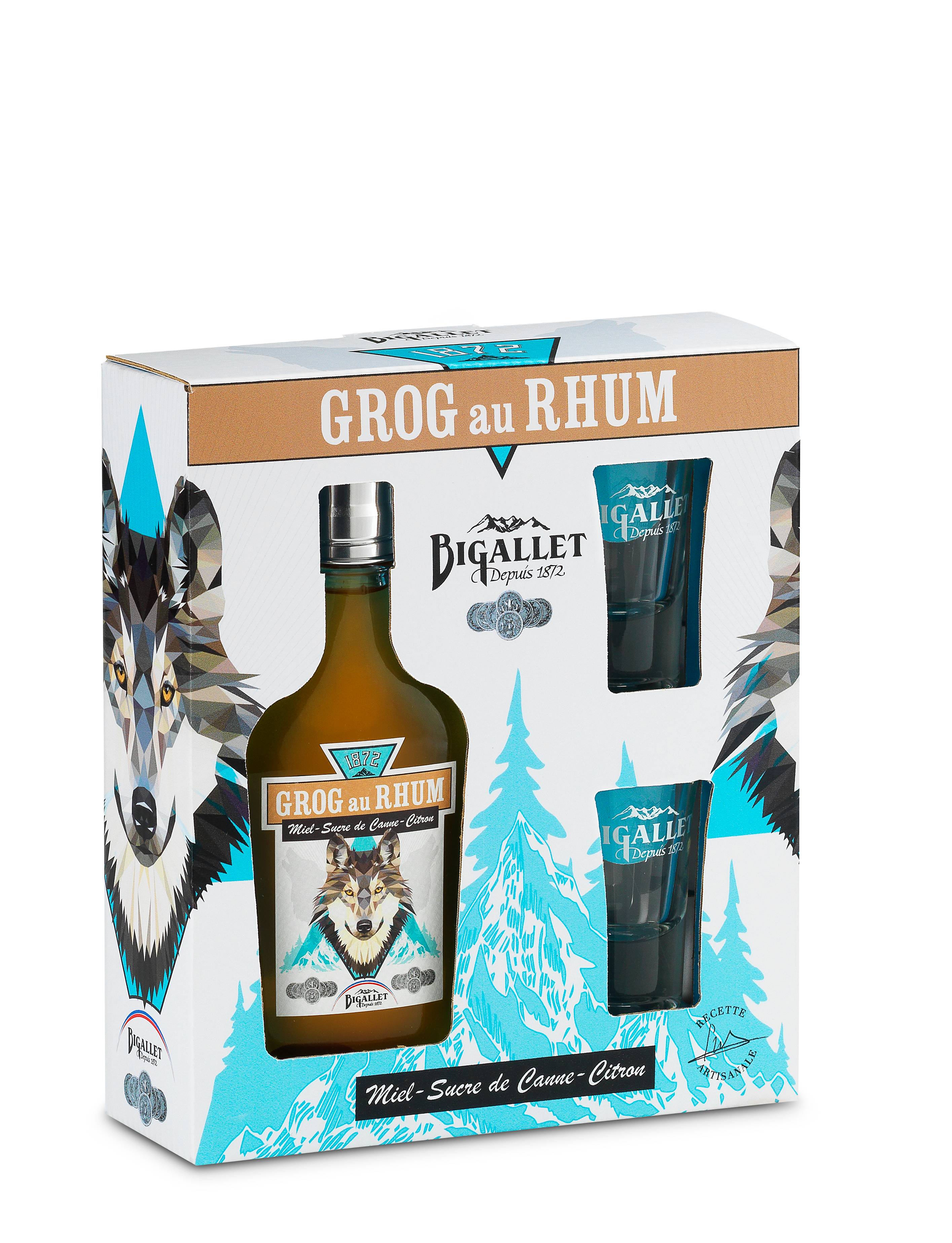 Bigallet - Coffret grog au rhum 35° + 2 verres - Bigallet