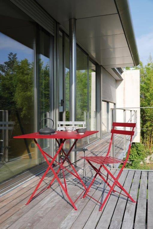 Pro Loisirs - Table de jardin carré pliante acier rouge 2 personnes Cuba Proloisirs - Image 2