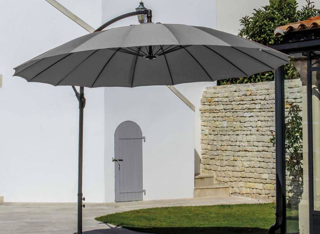 Parasol déporté inclinable Pagode aluminium Ø300 cm gris - Image 1