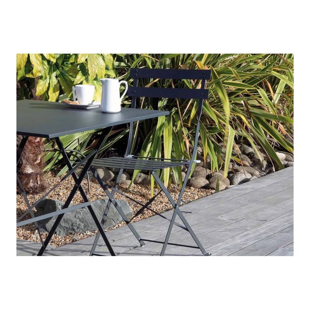 Pro Loisirs - Chaise de repas pliante acier gris Cuba Proloisirs - Image 2