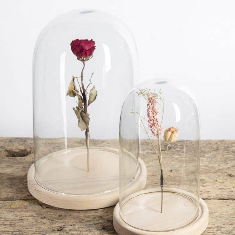 Cloche Socle Bois Verre Recyclé Transparent L 20,5 cm H 31 cm - Image 1