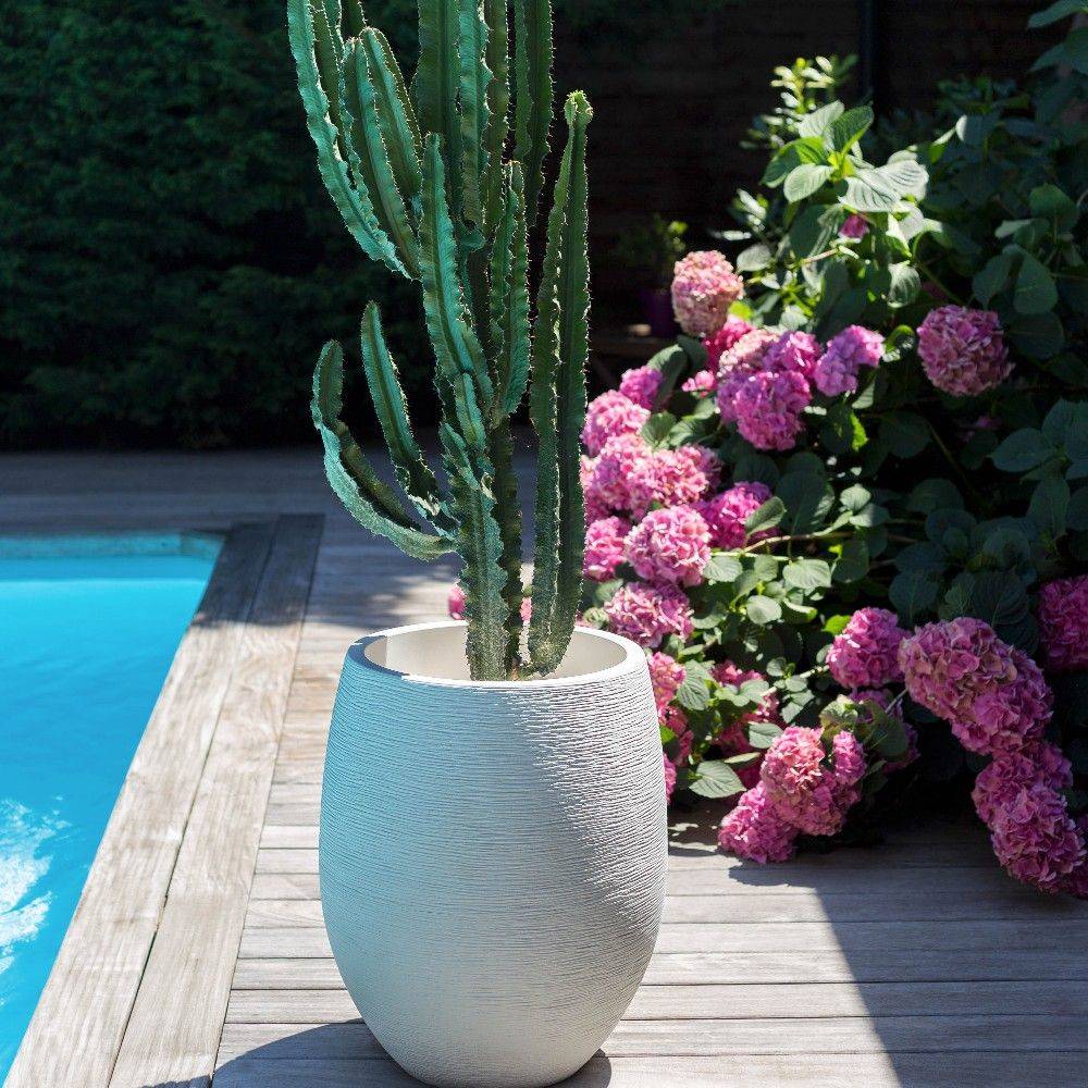 EDA Plastiques - Pot de Fleur Rond Plastique Blanc Cérusé Ø 50 x H 60 cm 53 L - EDA - Image 7