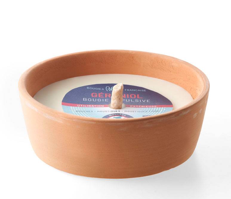 Bougies la Française - Vasque en terre cuite plate remplie de bougie anti-mouches