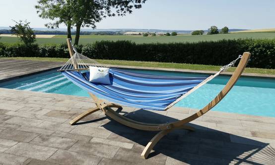 Jobek - Set Hamac Bois Eskapade Bleu Saphir L.300 x l.120 x H.128 cm - Image 1