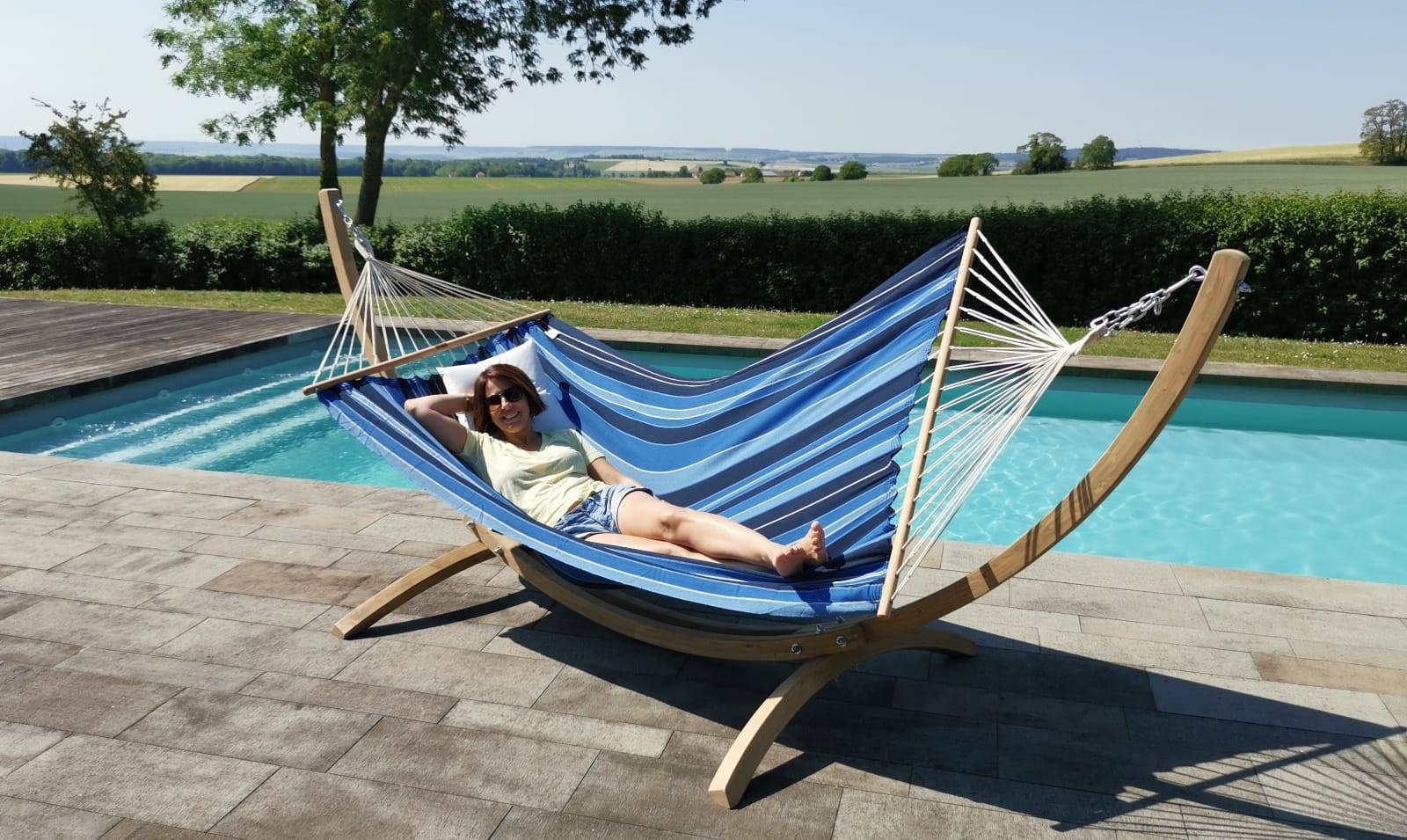 Jobek - Set Hamac Bois Eskapade Bleu Saphir L.300 x l.120 x H.128 cm - Image 3