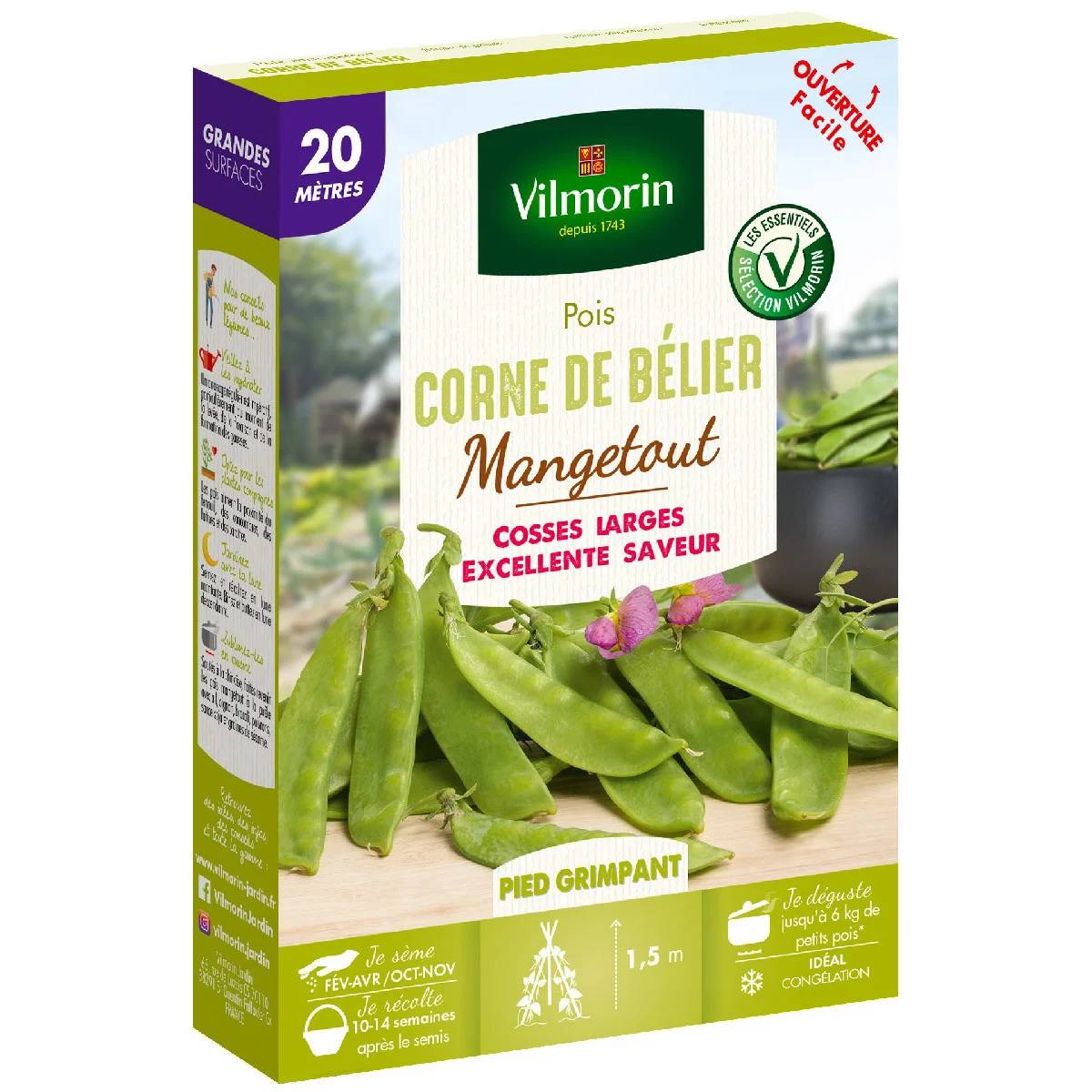 Vilmorin - Pois Mangetout Corne de Bélier serie 20M boîte graines 150 g - Vilmorin - Image 1