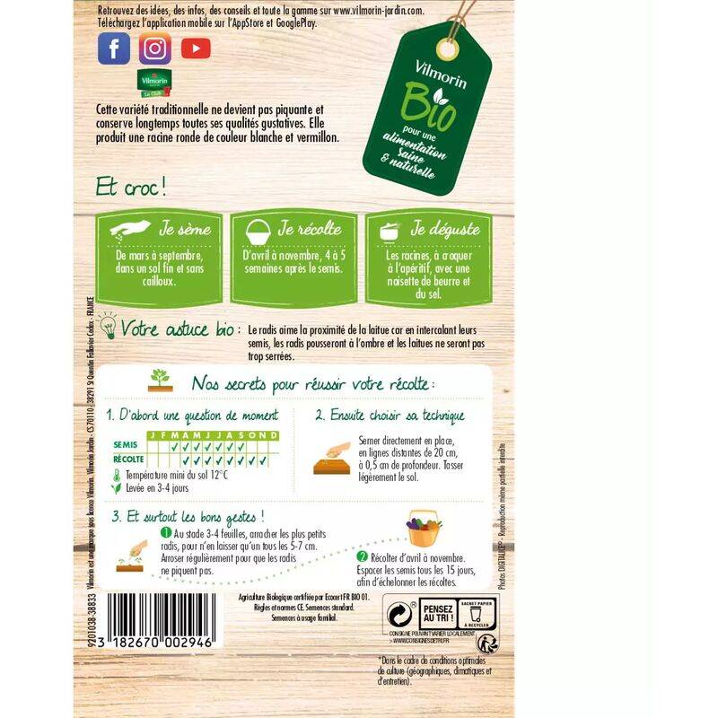 Vilmorin - Radis National 3 Bio série 2 sachet graines 8 g - Vilmorin - Image 3