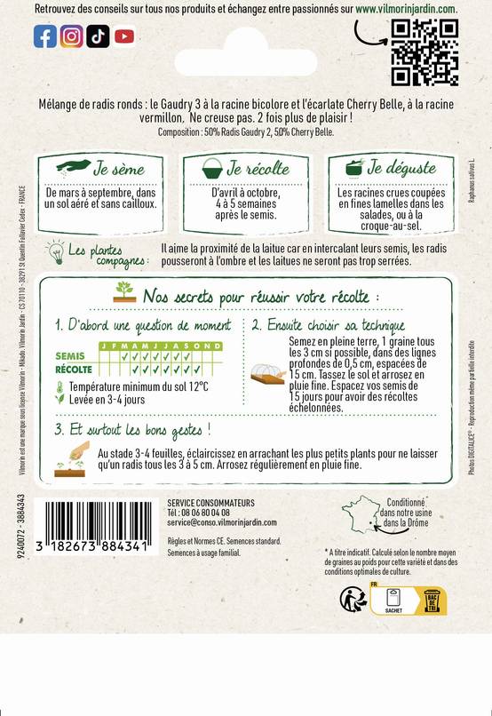 Vilmorin - Radis en mélange grand modèle série 3 sachet graines 20 g - Vilmorin - Image 2