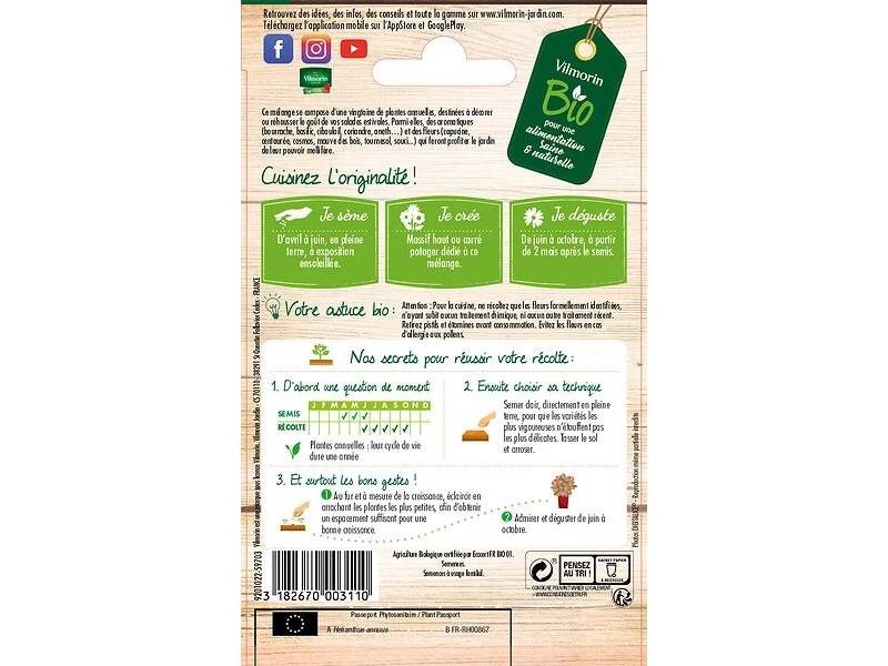 Vilmorin - Mélange de fleurs comestibles bio série 3 sachet graines 4 g - Vilmorin - Image 4