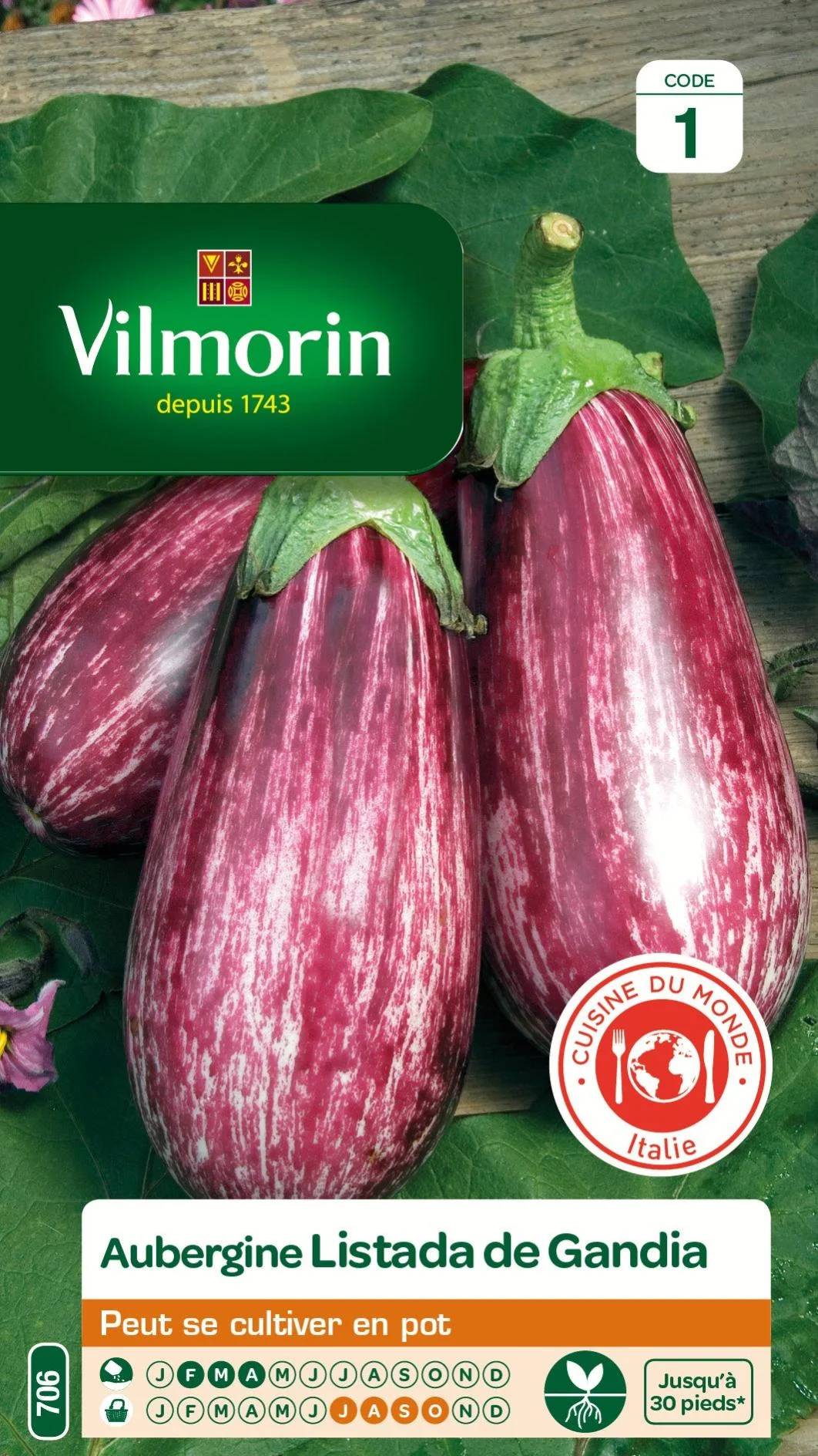 Vilmorin - Aubergine Listada de Gandia série 1 sachet graines 0,4 g - Vilmorin - Image 1