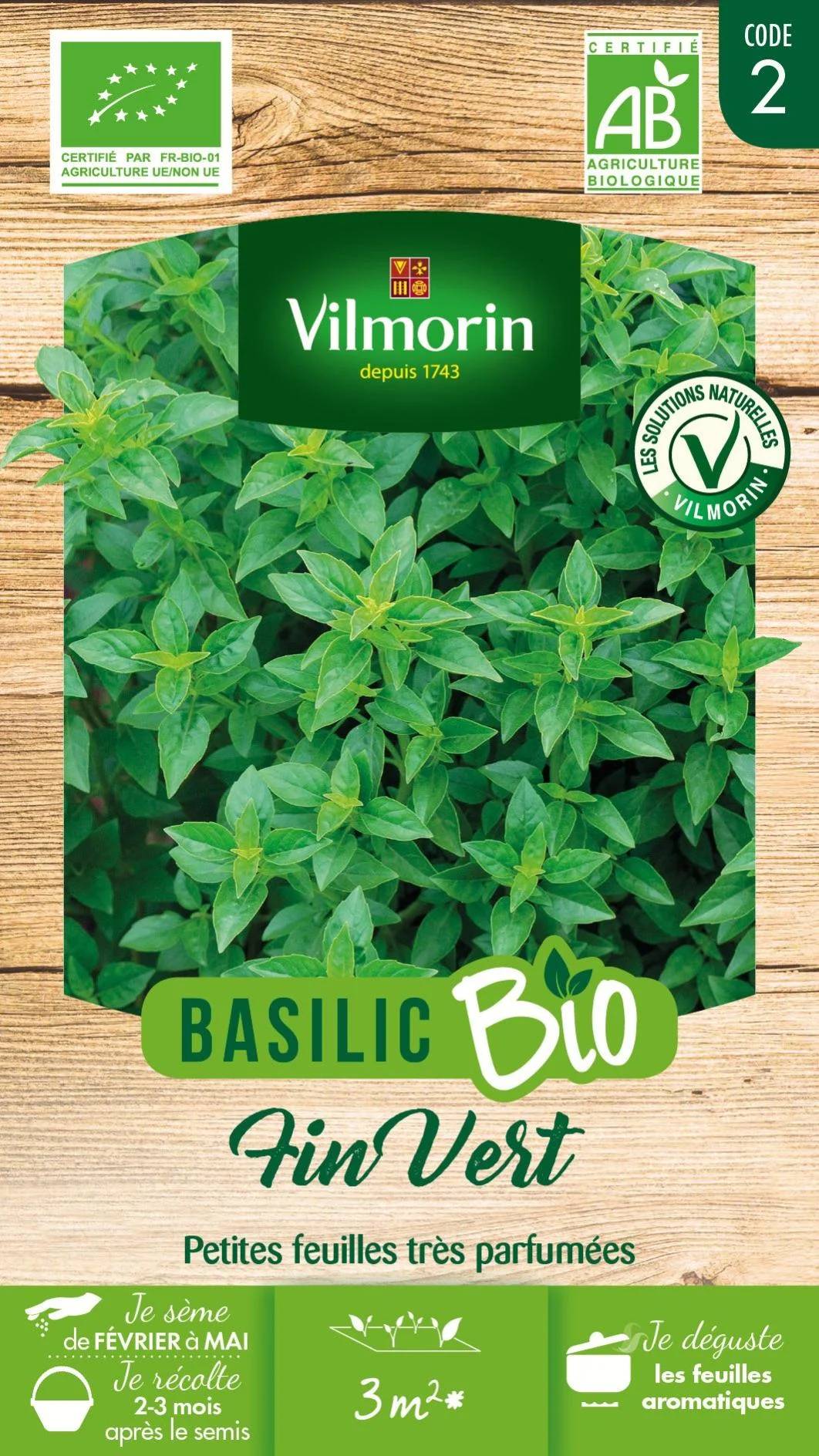 Vilmorin - Basilic Fin Vert Bio serie 2 sachet graines 1 g - Vilmorin - Image 1