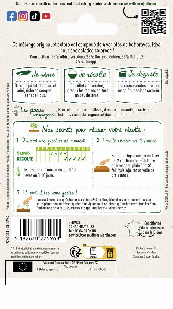 Vilmorin - Betterave Potagère Arc-en-Ciel serie 2 sachet graines 5 g - Vilmorin - Image 3
