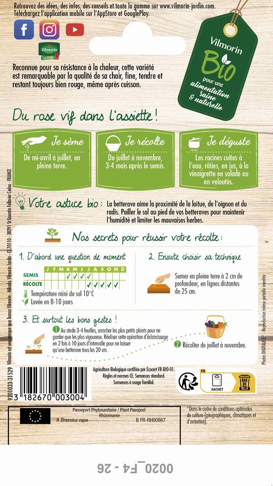 Vilmorin - Betterave potagère de Détroit 2 Bio série 2 sachet graines 5 g - Vilmorin - Image 3