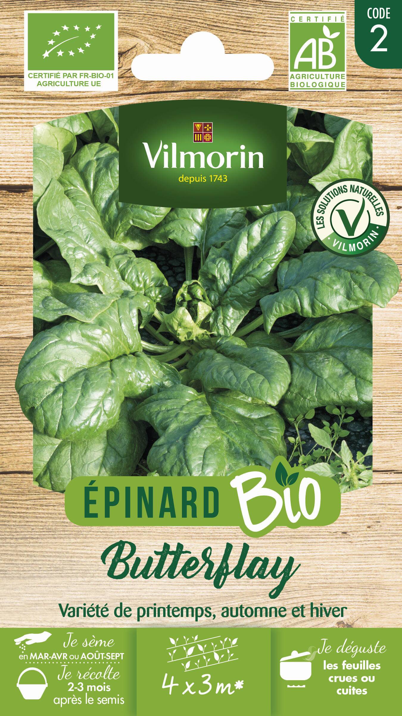 Vilmorin - Epinard butterflay Bio série 2 sachet graines 10 g - Vilmorin - Image 1