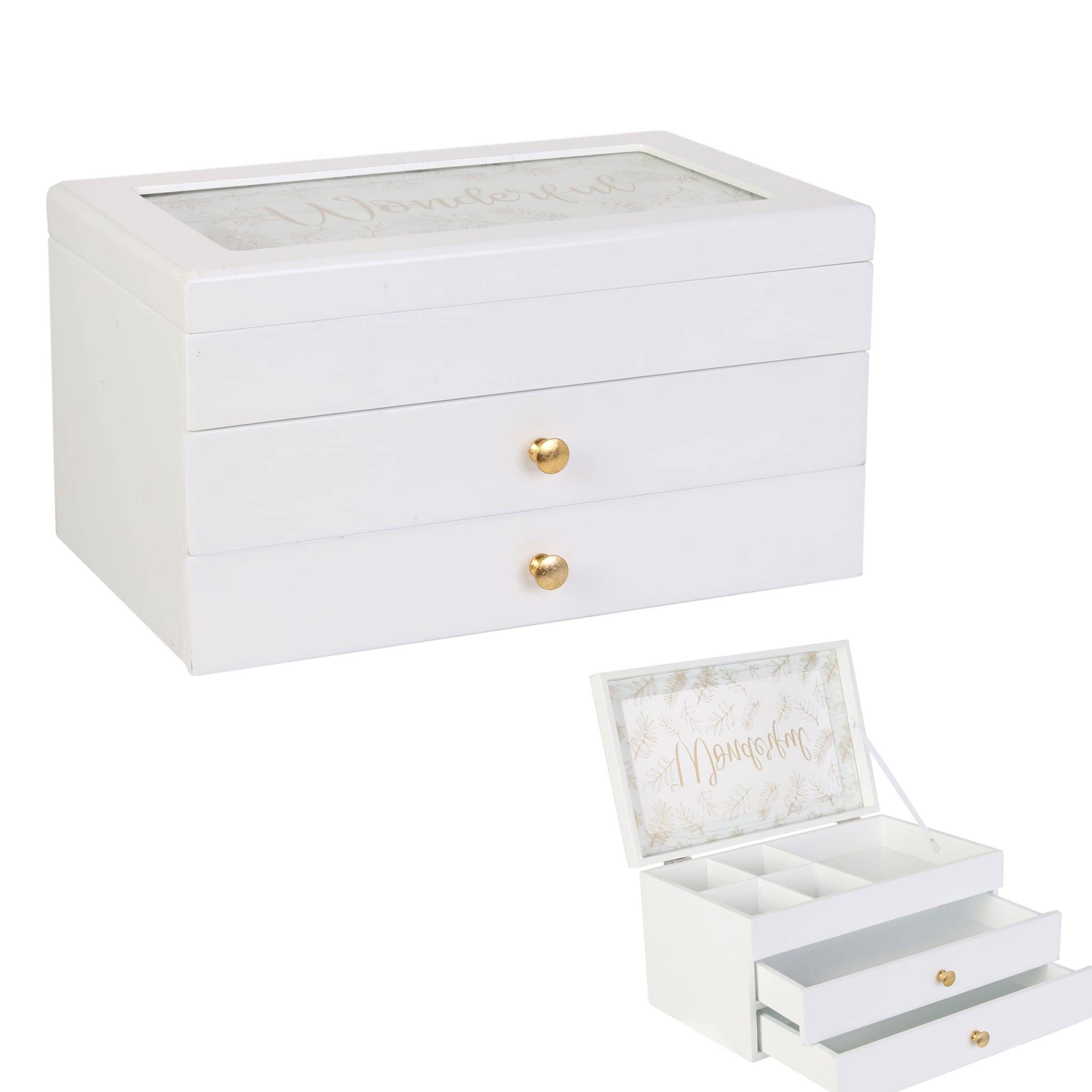 Boite à bijoux rangement Blanc - L.24 x l.15 x H.13 cm - Image 2