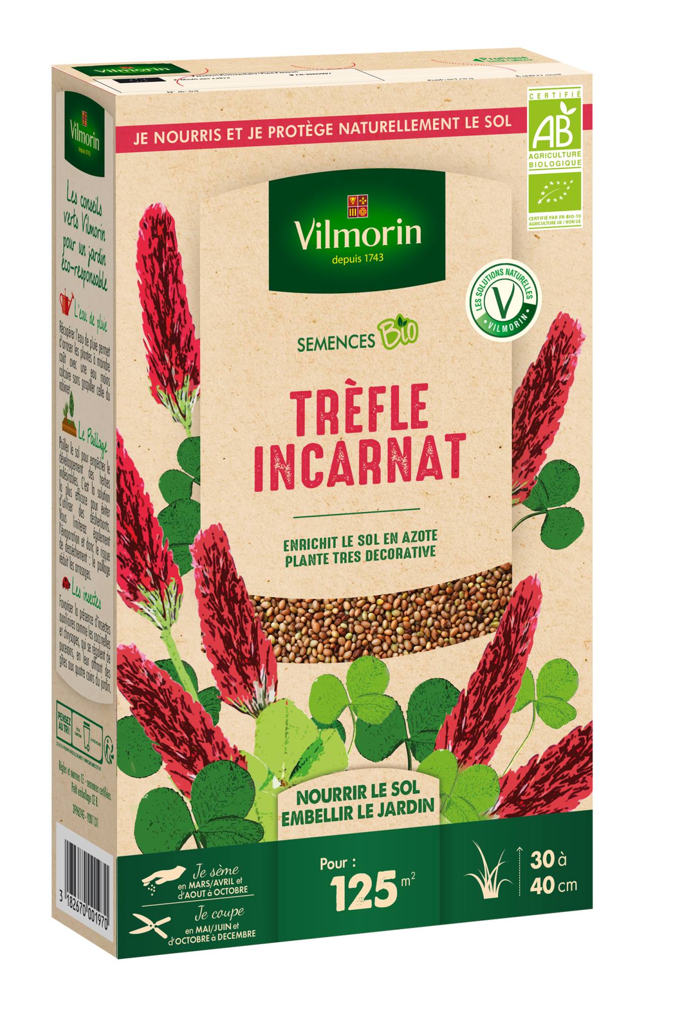 Graines de trèfle incarnat bio végétal rouge P.375 g - Vilmorin