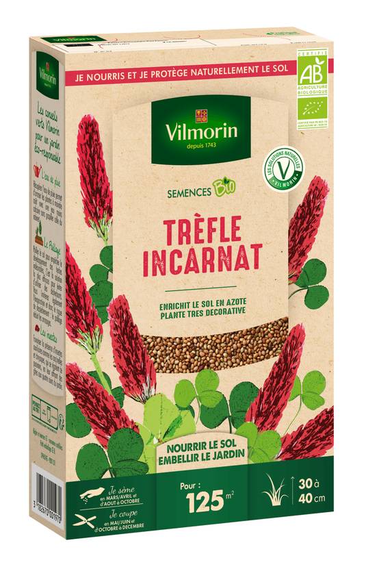 Graines de trèfle incarnat bio végétal rouge P.375 g - Vilmorin - Image 1