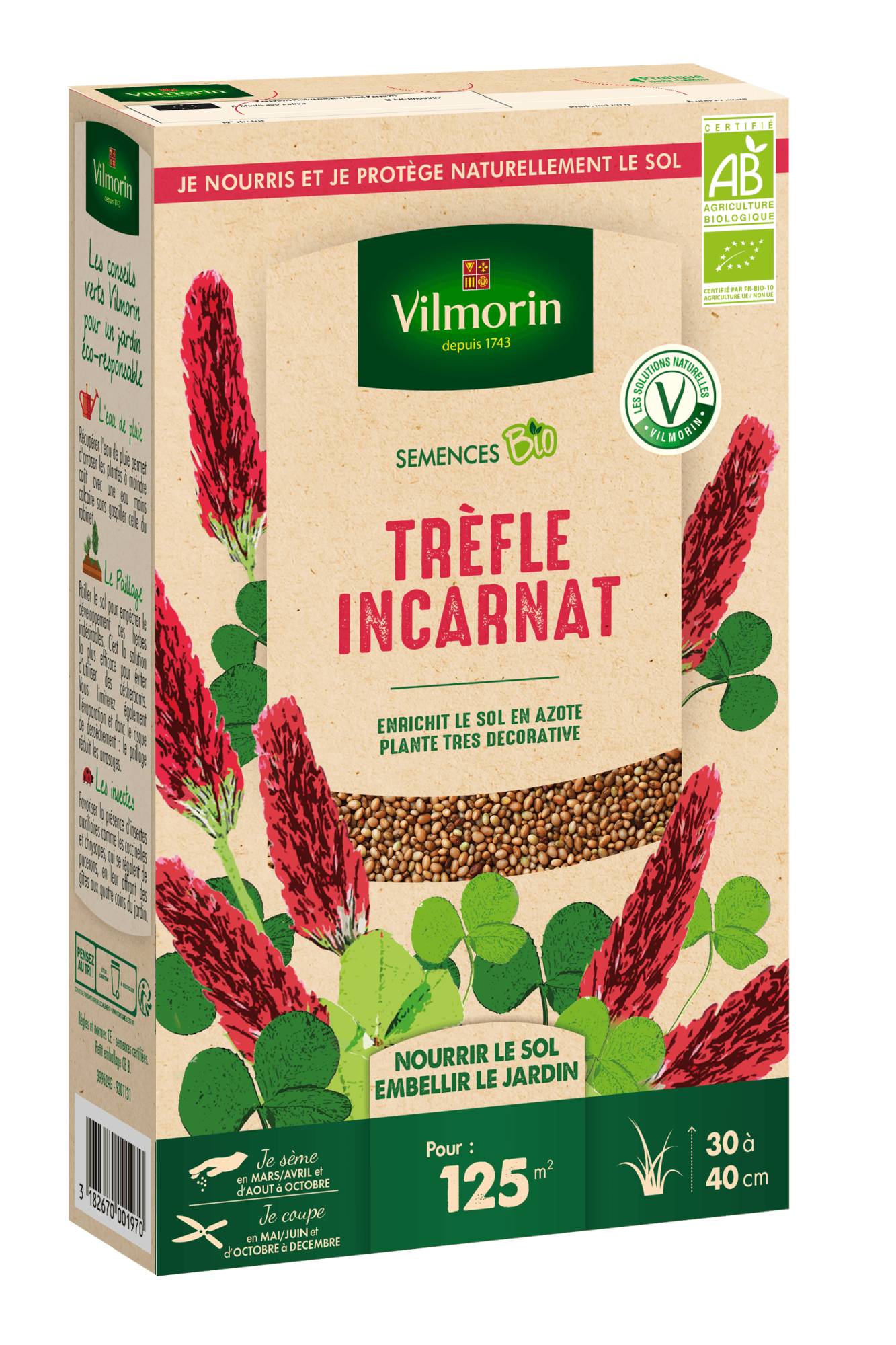 Graines de trèfle incarnat bio végétal rouge P.375 g - Vilmorin - Image 1