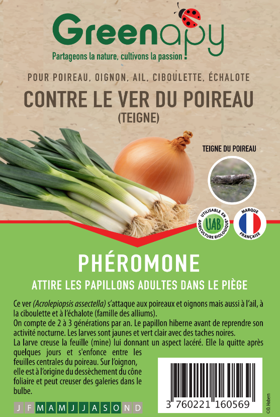 Greenapy - Phéromone teigne du poireau Acrolepiopsis assectella boîte de 2 capsules - Greenapy