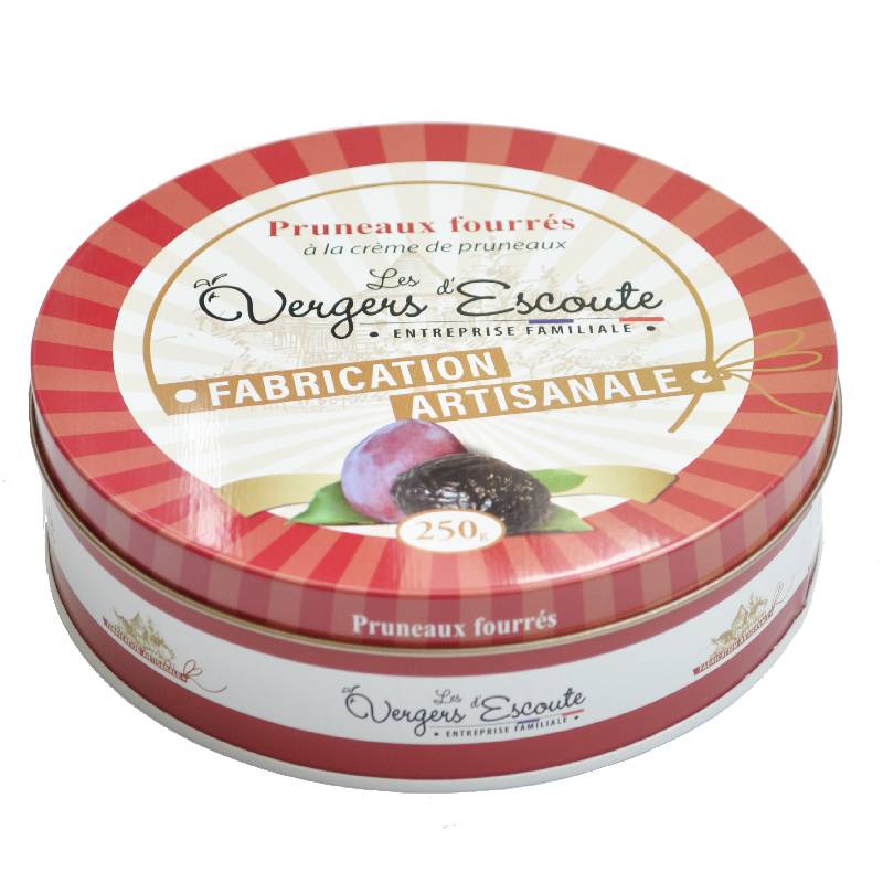 Les Vergers d'Escoute - Boîte Pruneaux Fourrés à la crème de Pruneaux 250 g