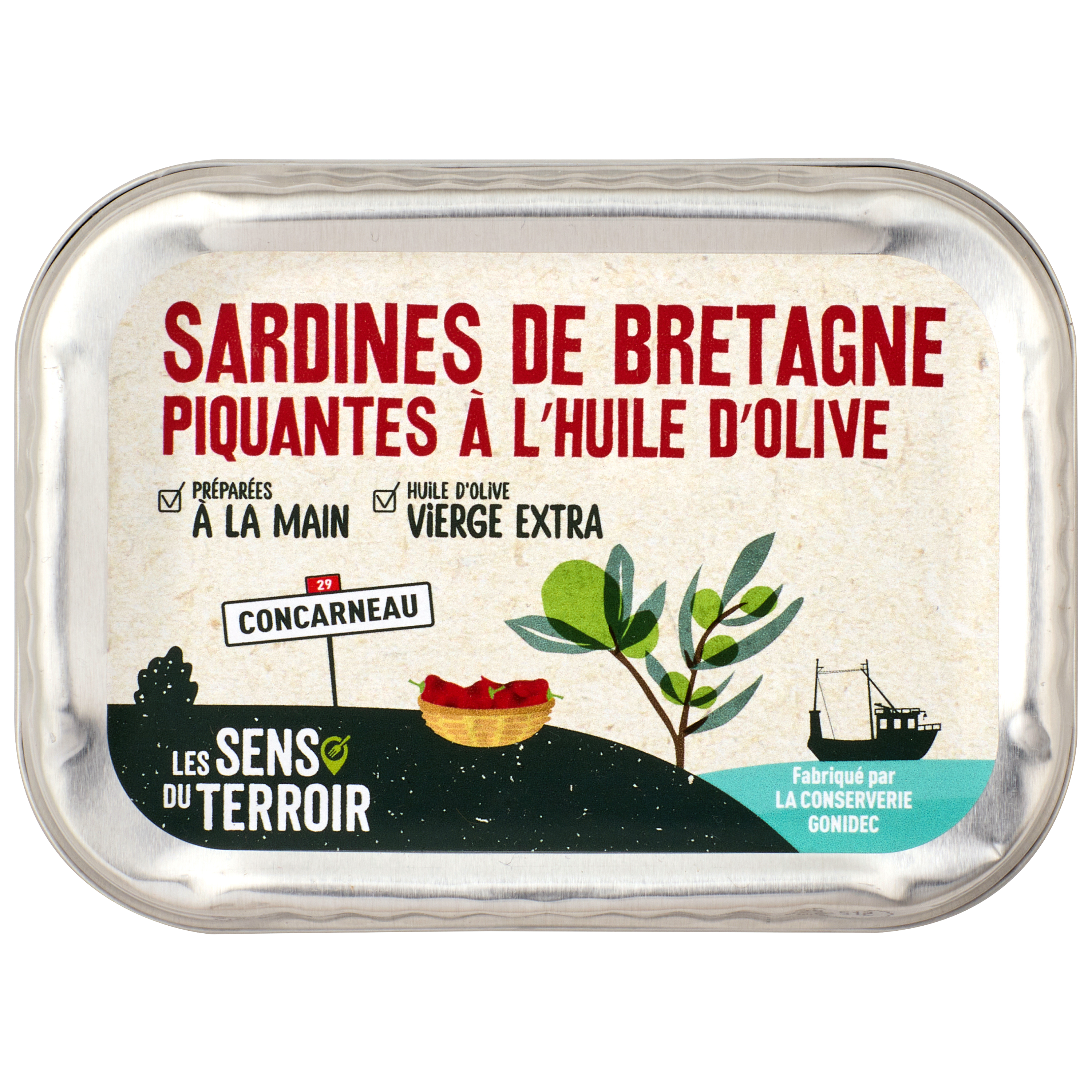 Les Sens du Terroir - Sardines de Bretagne piquantes à l'huile d'olive 115 g - Les Sens du Terroir