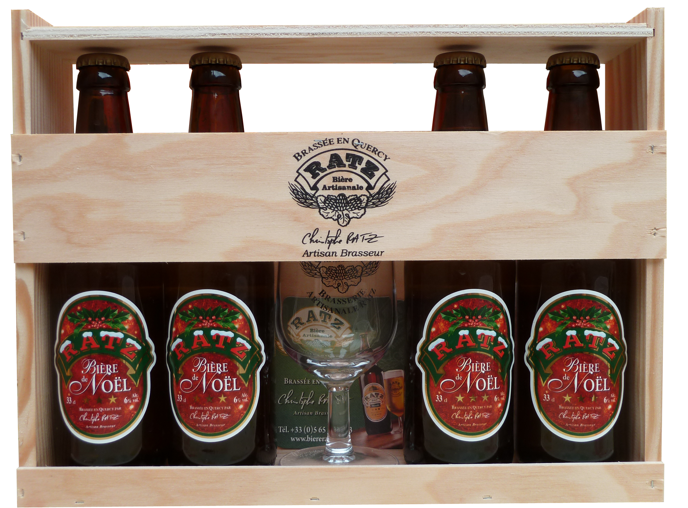 Coffret bières de Noël 4 x 33cl + 1 verre - Brasserie Ratz