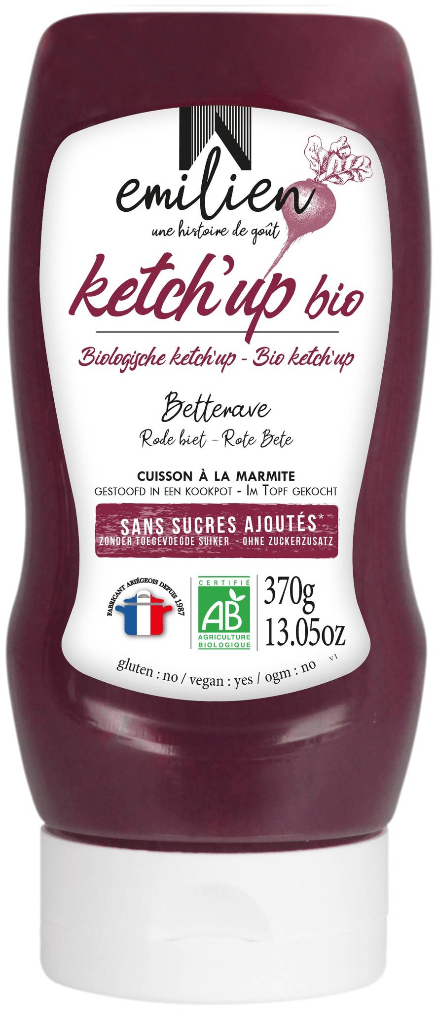 Emilien - Ketchup betterave bio sans sucres ajoutés 370 g - Image 2