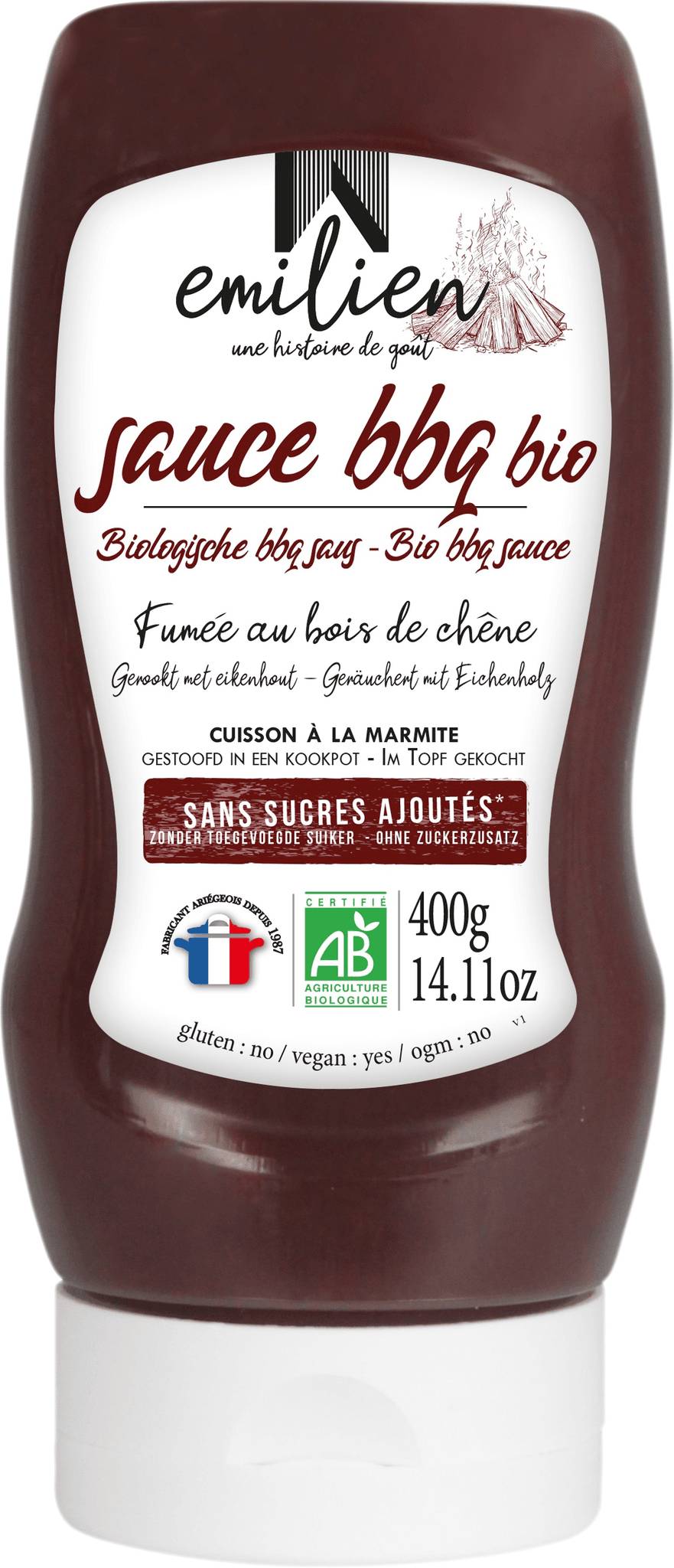 Emilien - Sauce BBQ Bio Fumée Sans sucres ajoutés 400 g